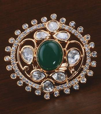 Kundan, CZ and Stone Embellished Adjustable Designer Finger Ring 216EDFR42 1