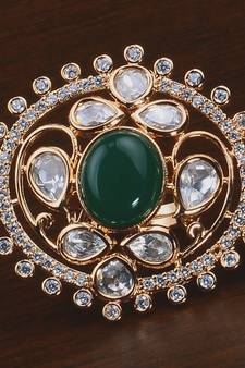 Kundan, CZ and Stone Embellished Adjustable Designer Finger Ring 216EDFR42
