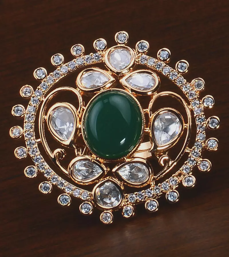 Kundan, CZ and Stone Embellished Adjustable Designer Finger Ring 216EDFR42