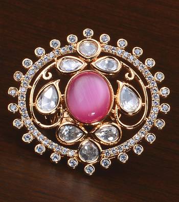Kundan, CZ and Stone Embellished Adjustable Designer Finger Ring 216EDFR43 1