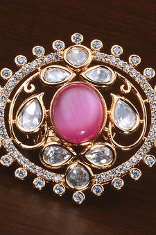 Kundan, CZ and Stone Embellished Adjustable Designer Finger Ring 216EDFR43