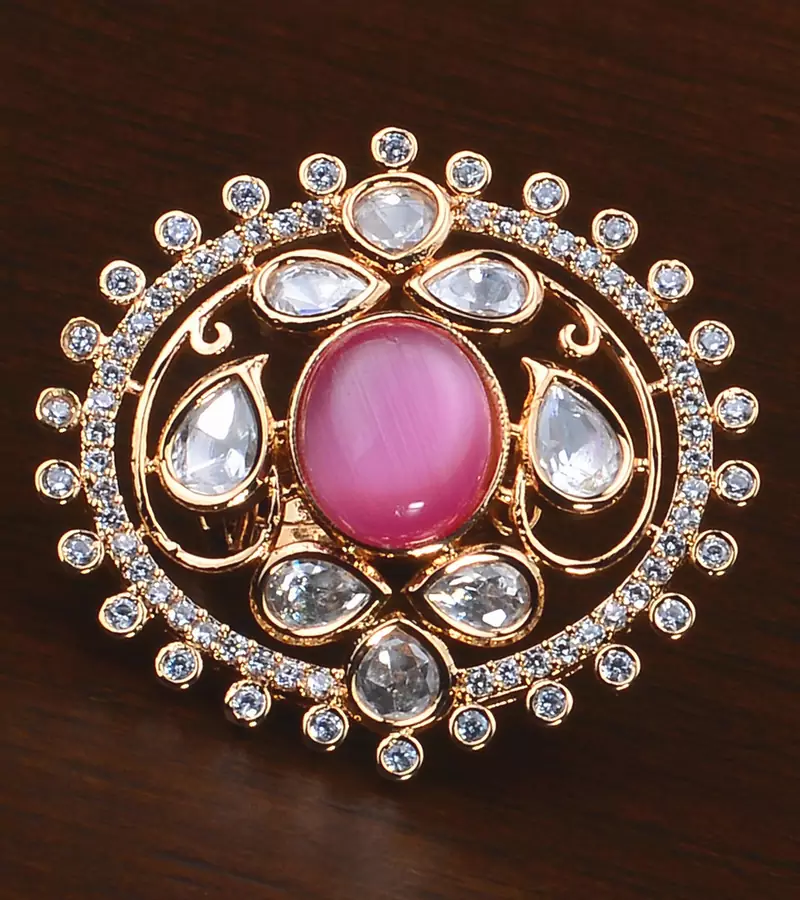 Kundan, CZ and Stone Embellished Adjustable Designer Finger Ring 216EDFR43