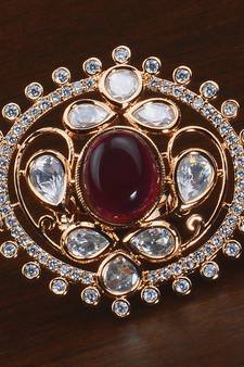 Kundan, CZ and Stone Embellished Adjustable Designer Finger Ring 216EDFR44