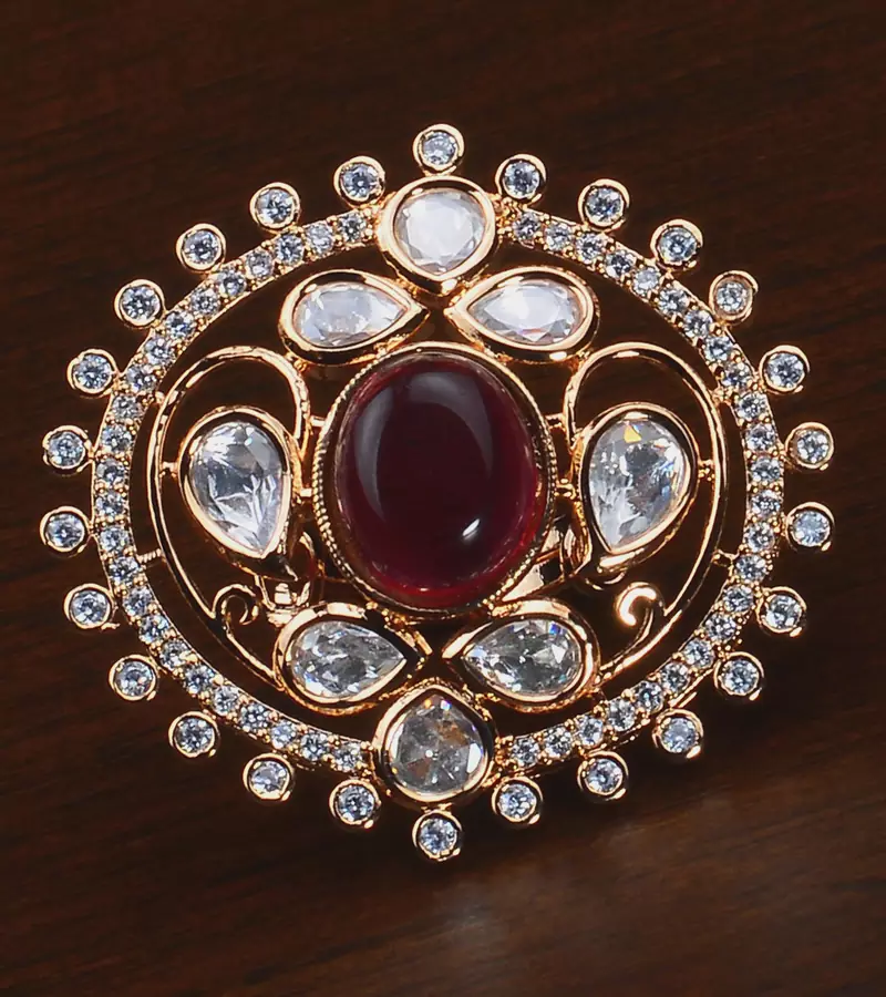 Kundan, CZ and Stone Embellished Adjustable Designer Finger Ring 216EDFR44