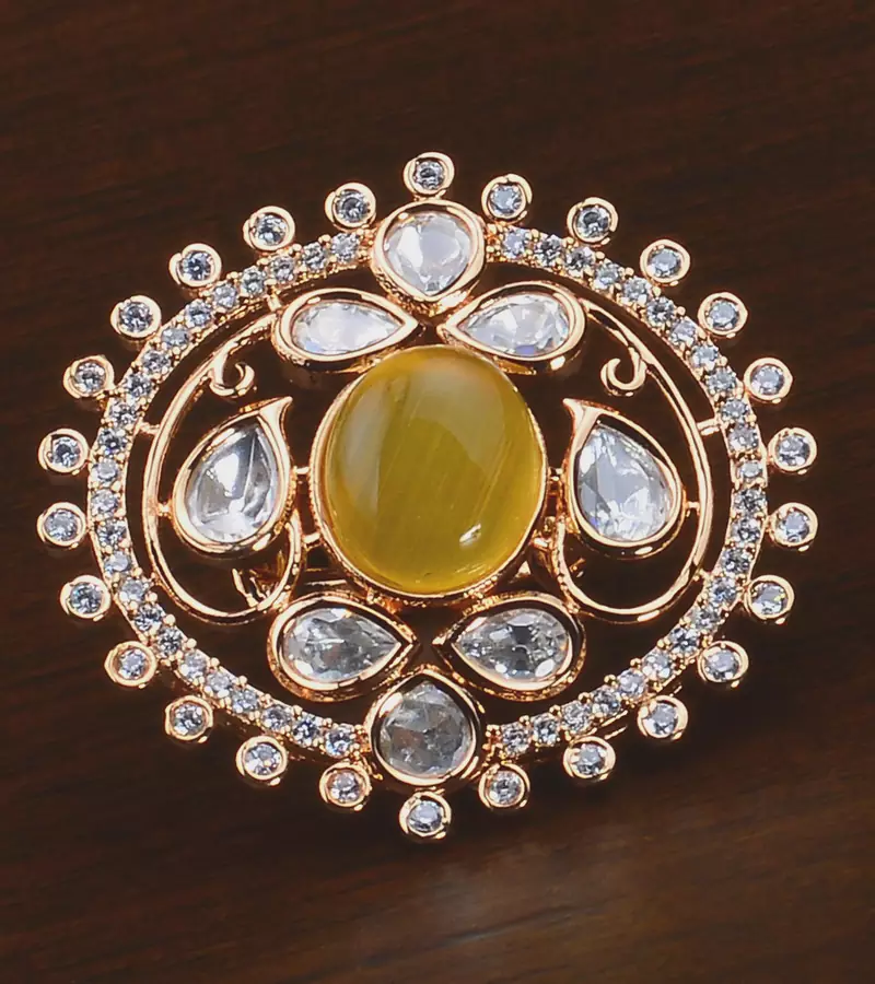 Kundan, CZ and Stone Embellished Adjustable Designer Finger Ring 216EDFR45