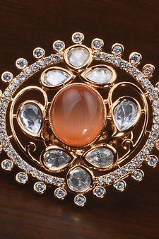 Kundan, CZ and Stone Embellished Adjustable Designer Finger Ring 216EDFR46
