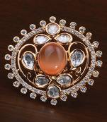 Kundan, CZ and Stone Embellished Adjustable Designer Finger Ring 216EDFR46