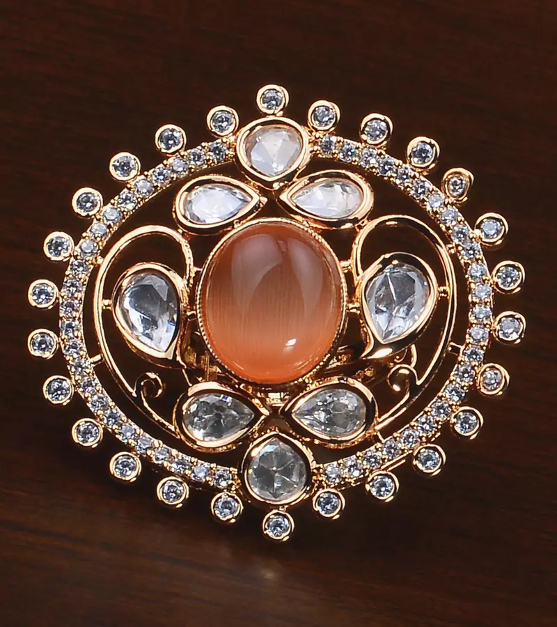 Kundan, CZ and Stone Embellished Adjustable Designer Finger Ring 216EDFR46