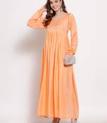 Peach plain cotton long-dresses