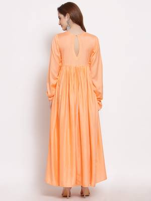 Peach plain cotton long-dresses 2
