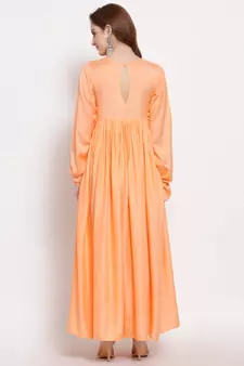 Peach plain cotton long-dresses