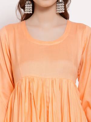 Peach plain cotton long-dresses 5