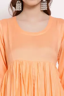 Peach plain cotton long-dresses