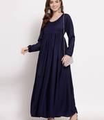 Blue plain cotton long-dresses