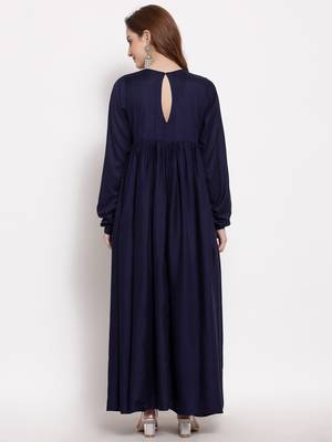 Blue plain cotton long-dresses 3