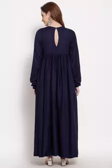 Blue plain cotton long-dresses