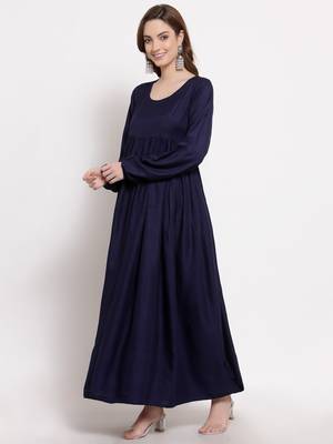 Blue plain cotton long-dresses 4