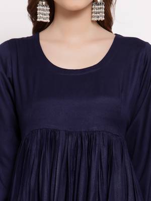 Blue plain cotton long-dresses 5
