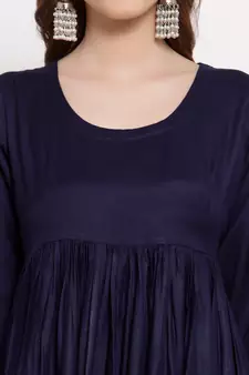 Blue plain cotton long-dresses