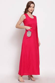 Pink plain cotton long-dresses