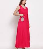 Pink plain cotton long-dresses