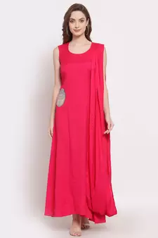 Pink plain cotton long-dresses