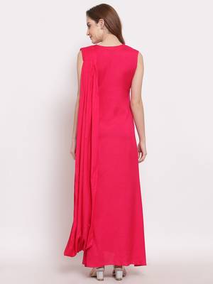 Pink plain cotton long-dresses 4