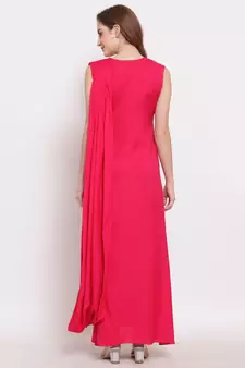 Pink plain cotton long-dresses