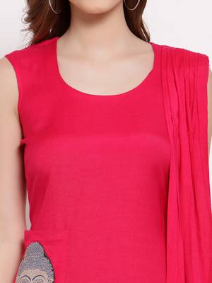 Pink plain cotton long-dresses 5