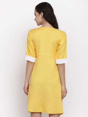 Yellow plain viscose rayon short-dresses 2