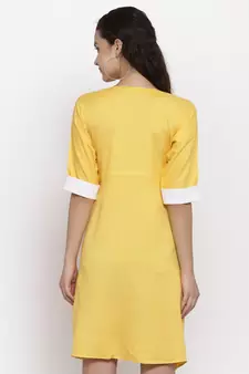 Yellow plain viscose rayon short-dresses