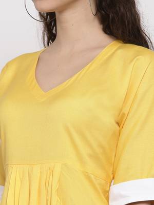 Yellow plain viscose rayon short-dresses 5