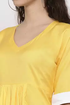 Yellow plain viscose rayon short-dresses