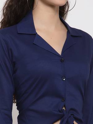 Blue plain cotton short-dresses 5