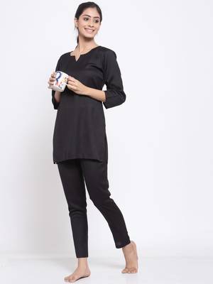 Black plain viscose rayon short-dresses 1