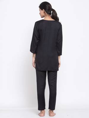 Black plain viscose rayon short-dresses 2