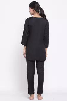Black plain viscose rayon short-dresses