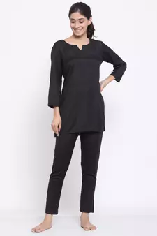 Black plain viscose rayon short-dresses