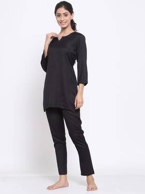 Black plain viscose rayon short-dresses 4