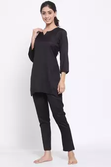 Black plain viscose rayon short-dresses