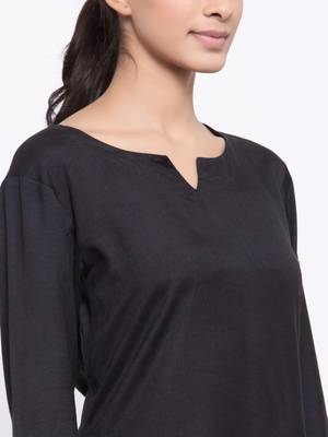 Black plain viscose rayon short-dresses 5