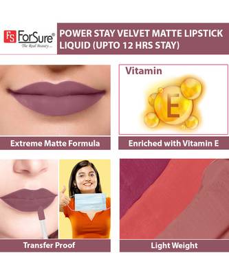 ForSure Waterproof Liquid Matte Lipstick   Power Stay (Upto 12 Hrs Stay) Mauve Matte 4