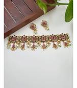 Sleek kempu stone studded floral designer choker with earrings