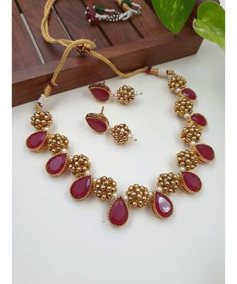 Antique beads ruby  stone necklace with earrings 1