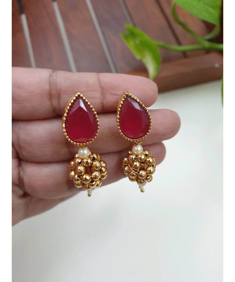 Antique beads ruby  stone necklace with earrings