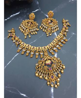 Grand matte chandbali necklace with earrings 1