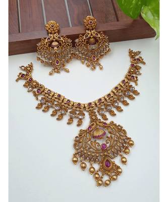 Grand matte chandbali necklace with earrings 3