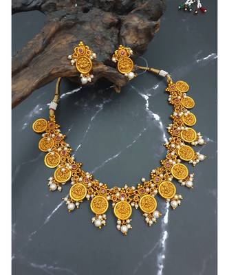 Beautiful matte finish kasu necklace with earrings 1