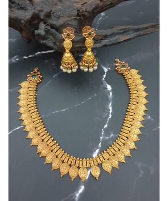 Kasu designer multi stone matte finish necklace with earrings 1