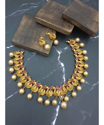Peacock designer matte necklace with earrings 1